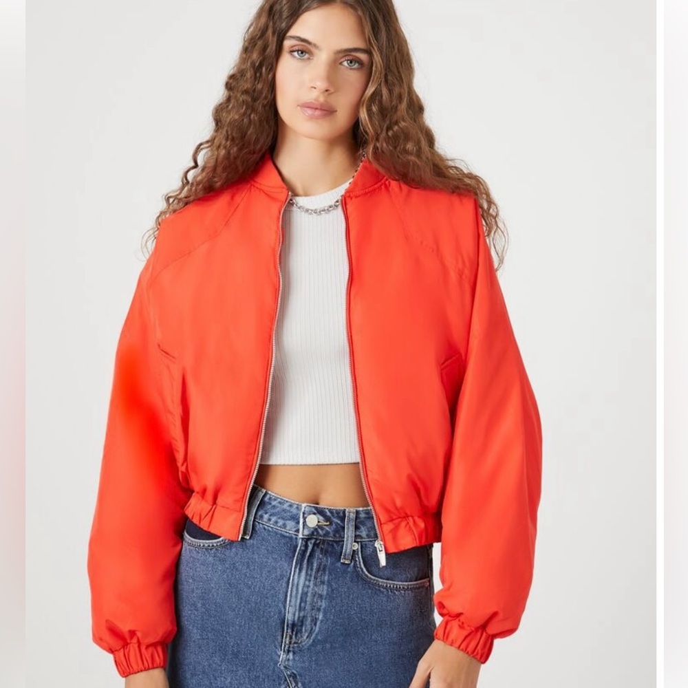 Forever 21 Orange Cropped Bomber Jacket
